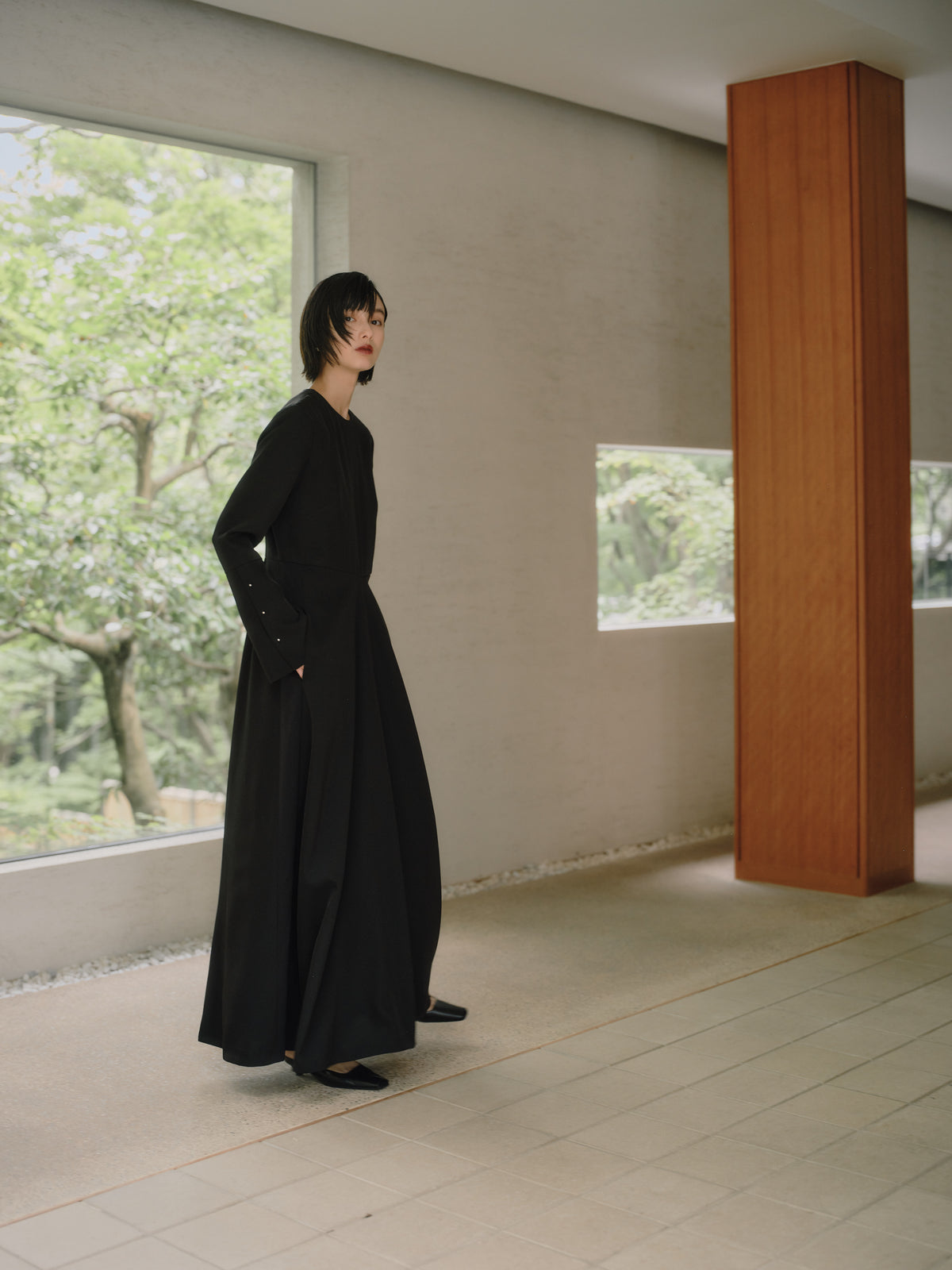 Deep Black Triacetate Twill Dress