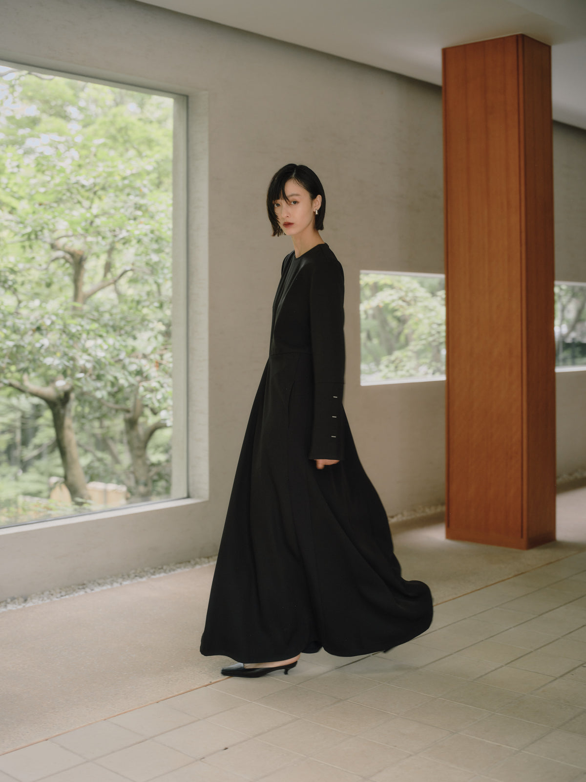 Deep Black Triacetate Twill Dress