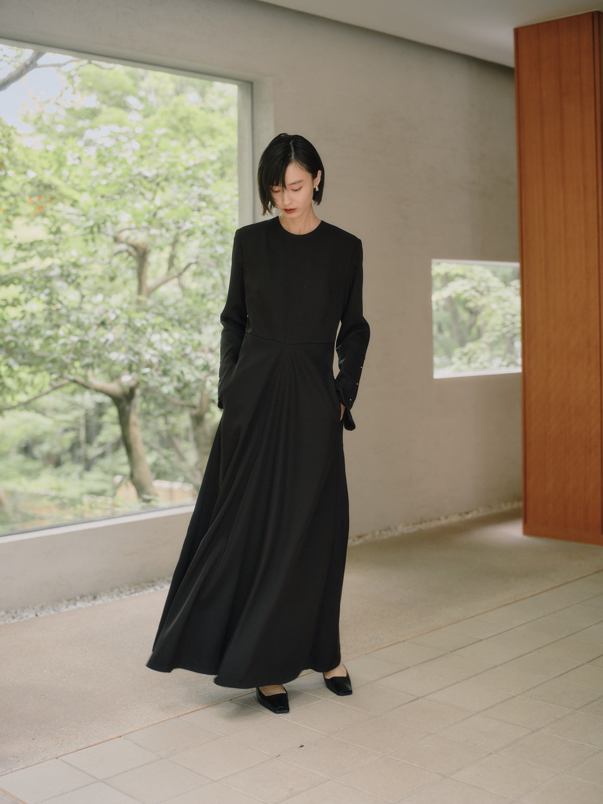 Deep Black Triacetate Twill Dress