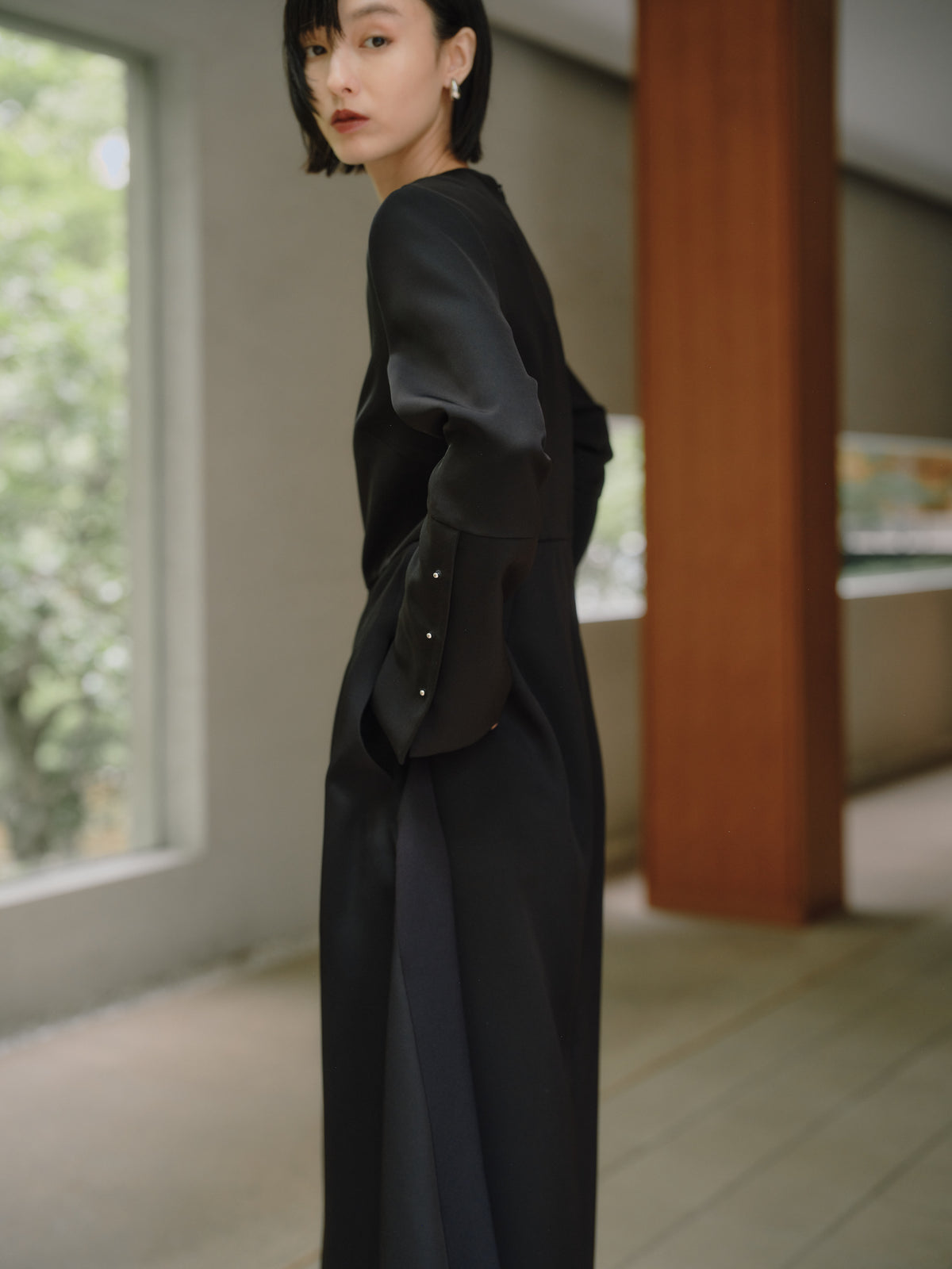 Deep Black Triacetate Twill Dress