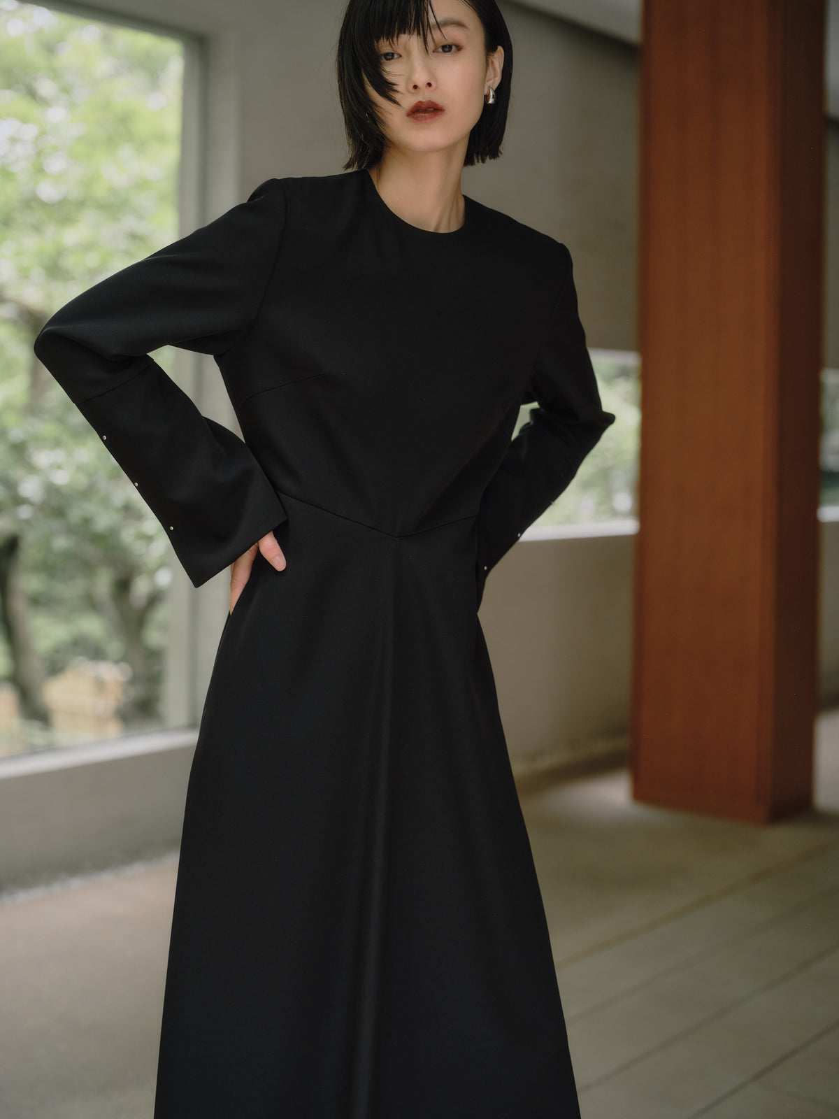 Deep Black Triacetate Twill Dress