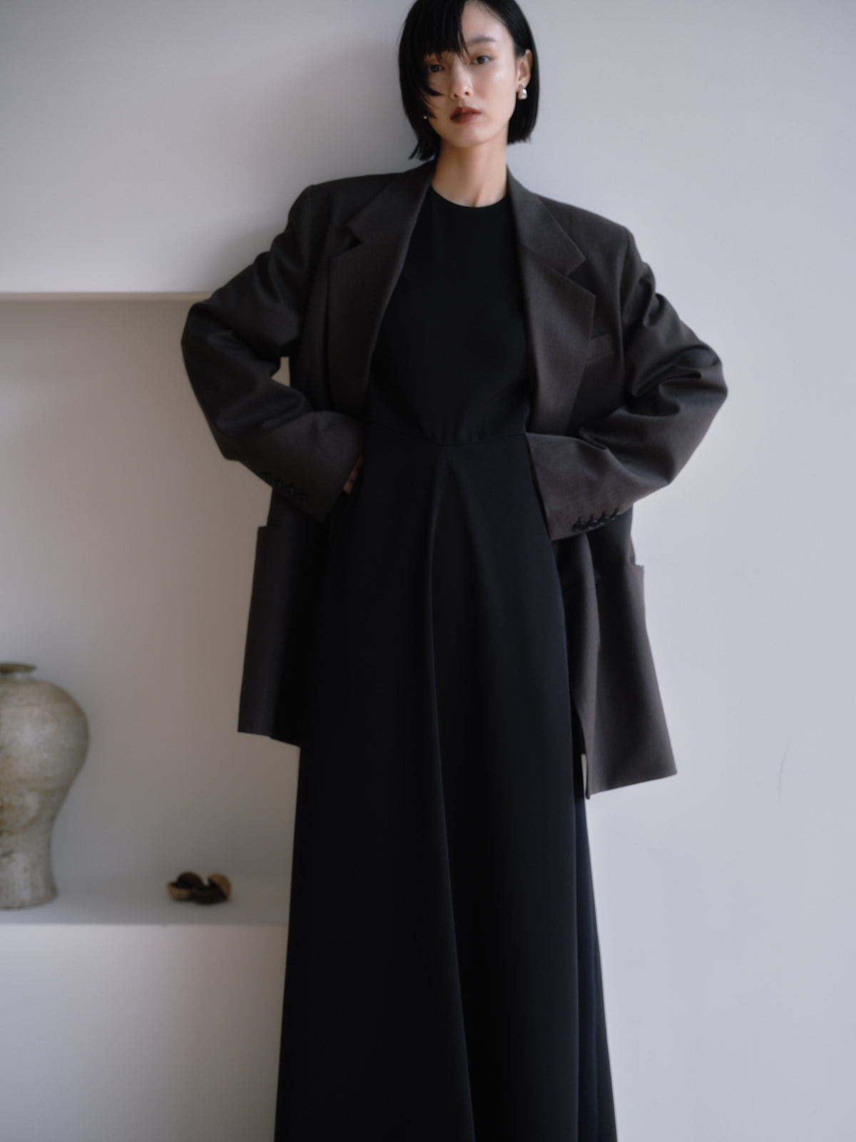 Deep Black Triacetate Twill Dress