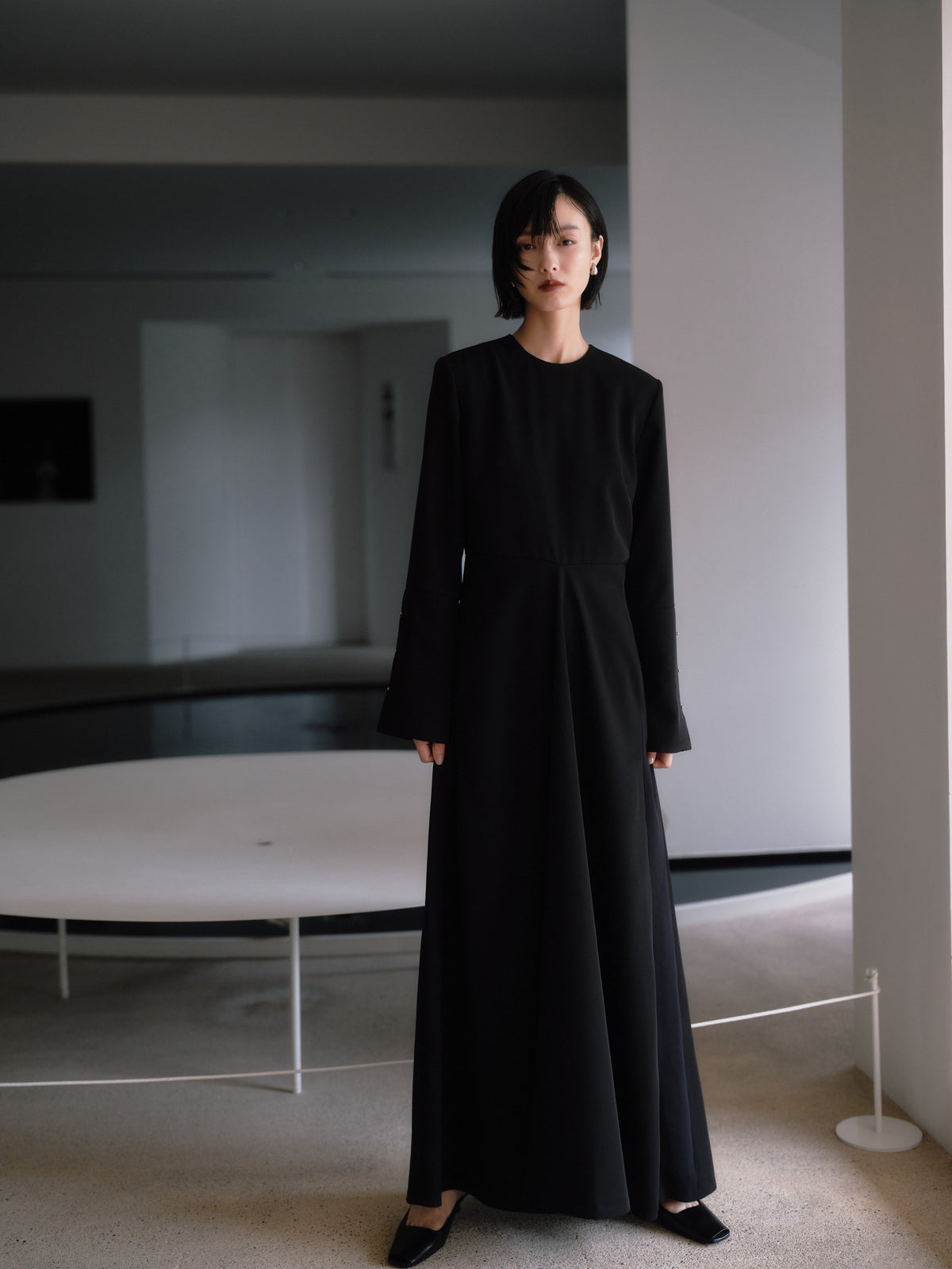 Deep Black Triacetate Twill Dress