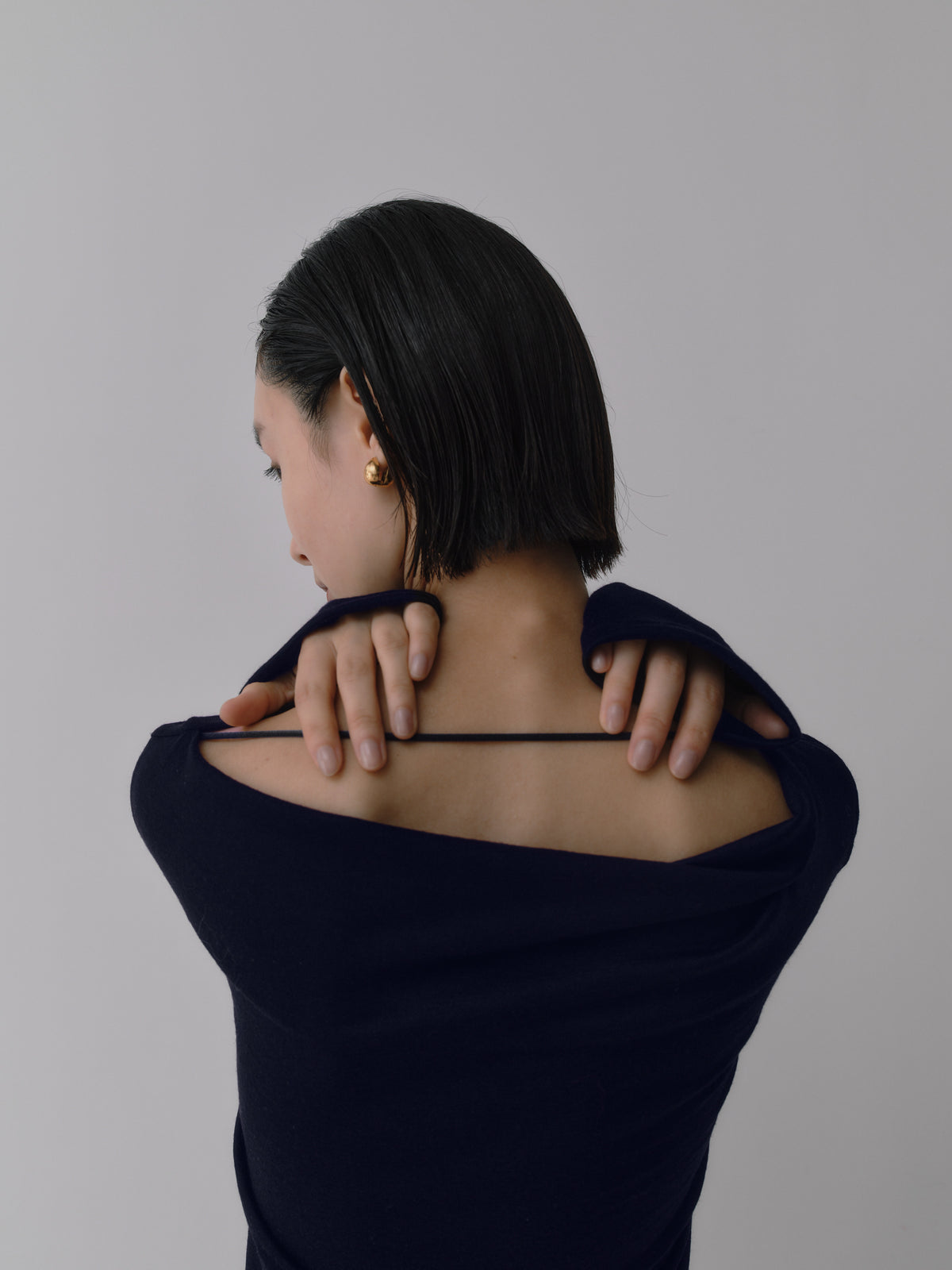 Wool Drape Long-Cuff Top／soft-drape［Violet Navy］