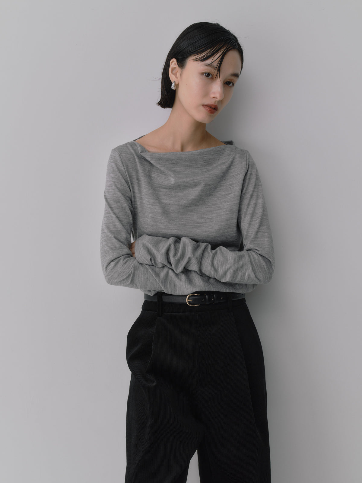 Wool Drape Long-Cuff Top ／ structured-drape［Top Light Gray］
