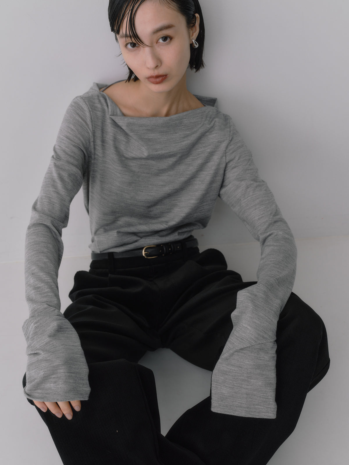 Corduroy Wide Straight Trousers/Brisbane Moss［Ink Black］