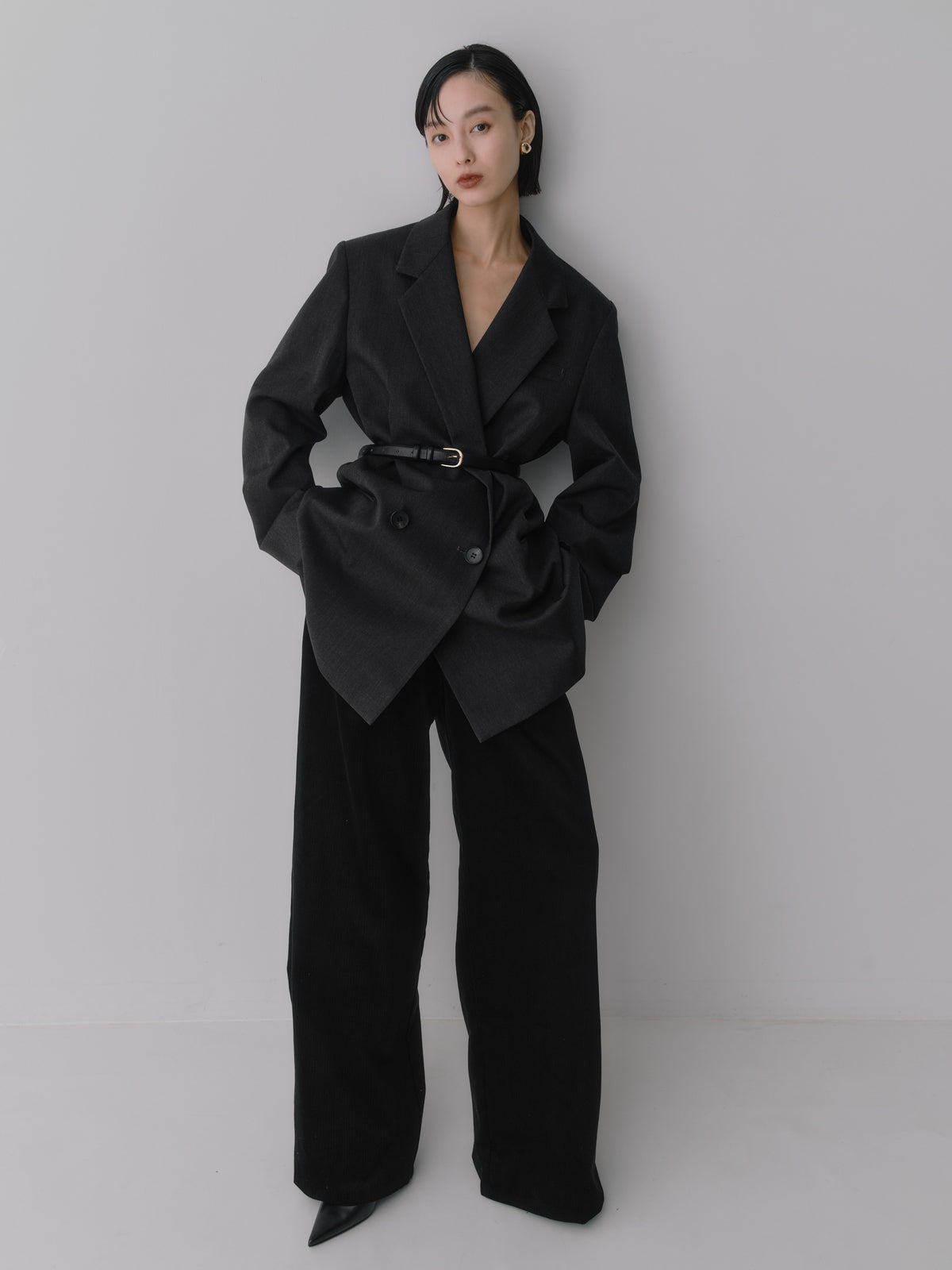 Corduroy Wide Straight Trousers/Brisbane Moss［Ink Black］