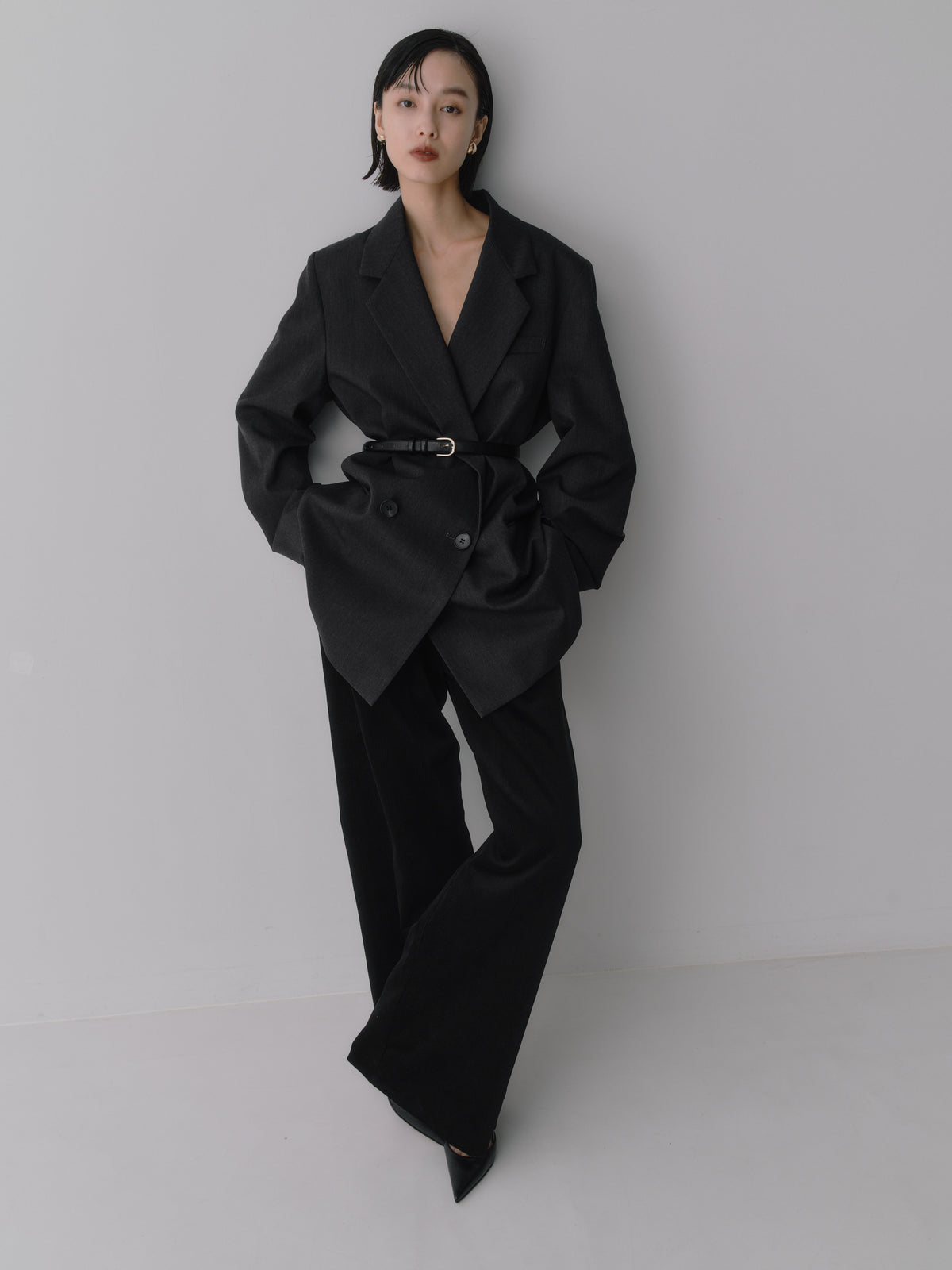 Corduroy Wide Straight Trousers/Brisbane Moss［Ink Black］