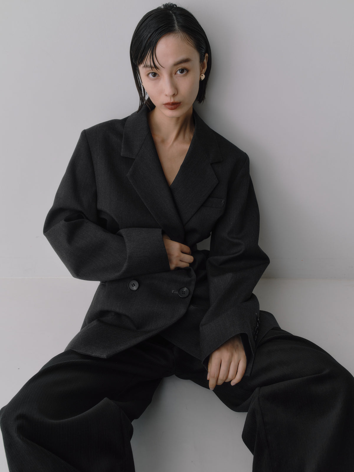 Corduroy Wide Straight Trousers/Brisbane Moss［Ink Black］