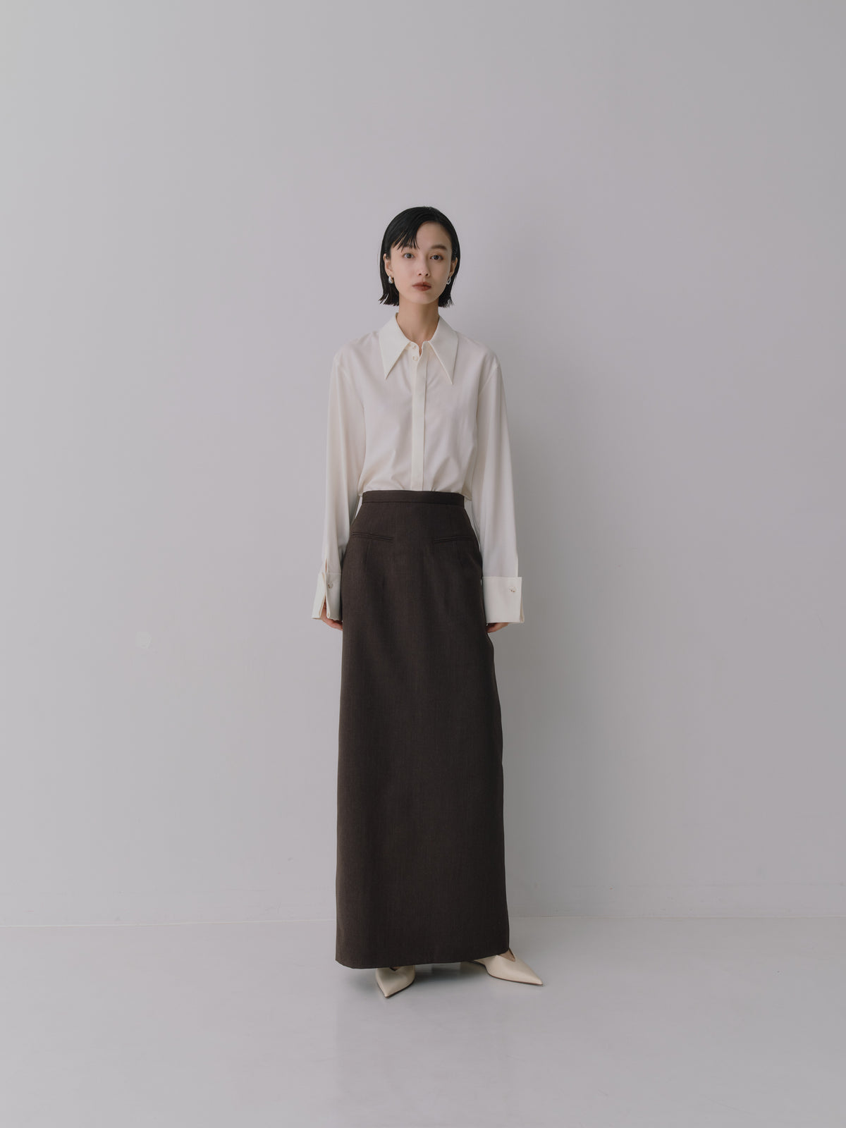 Wool Tailored I-Line Skirt［Top Brown］