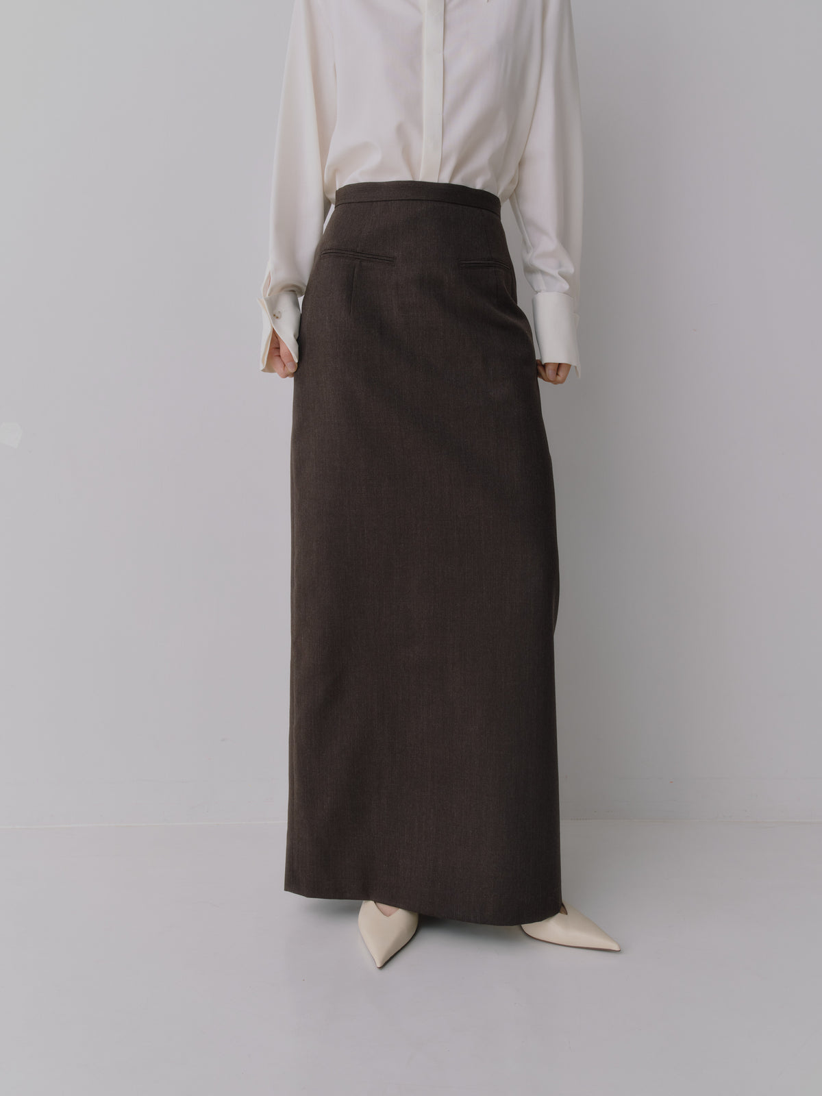 Wool Tailored I-Line Skirt［Top Brown］