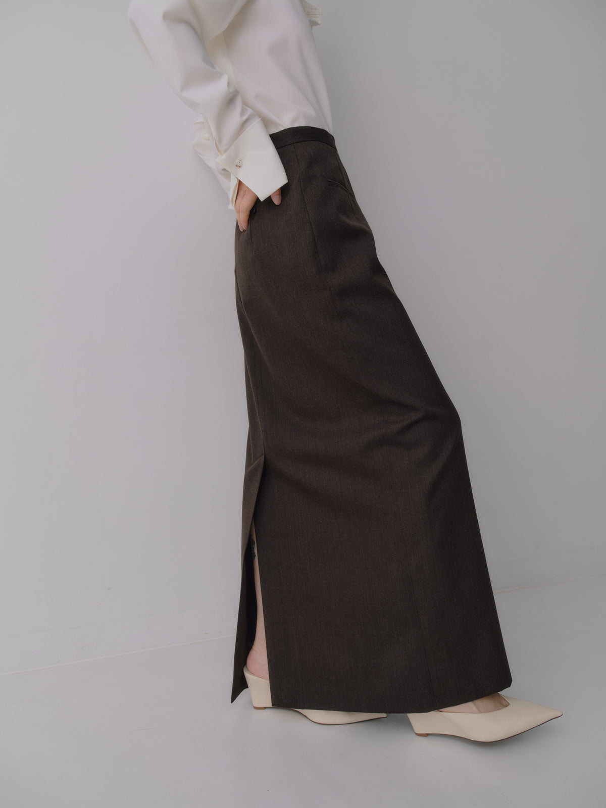 Wool Tailored I-Line Skirt［Top Brown］