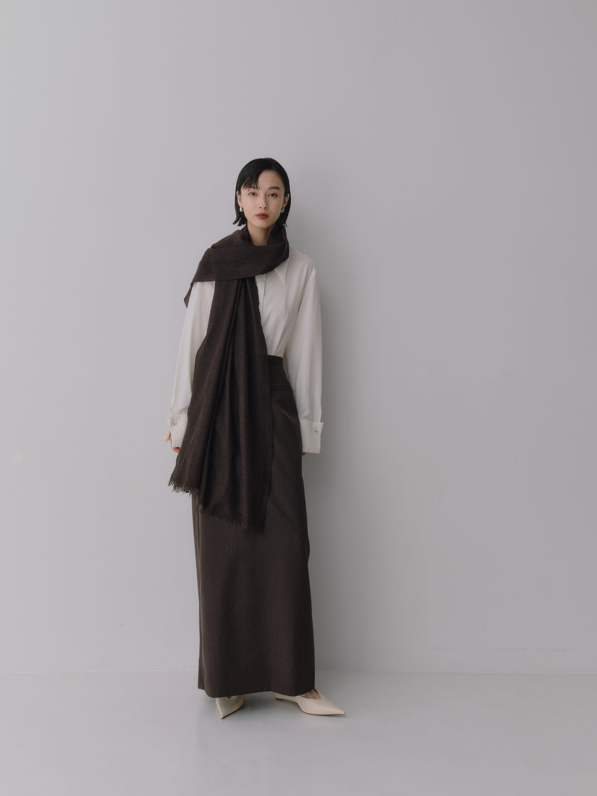 Wool Tailored I-Line Skirt［Top Brown］
