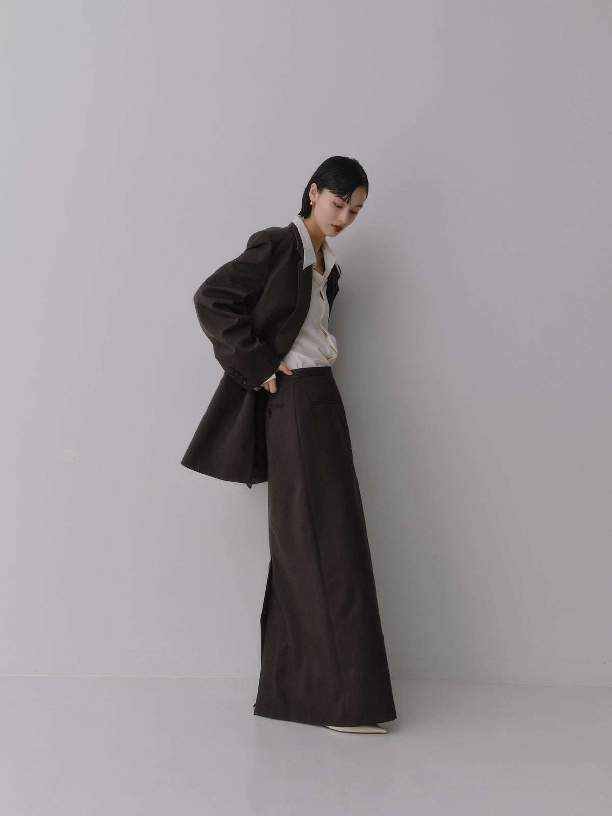 Wool Tailored I-Line Skirt［Top Brown］
