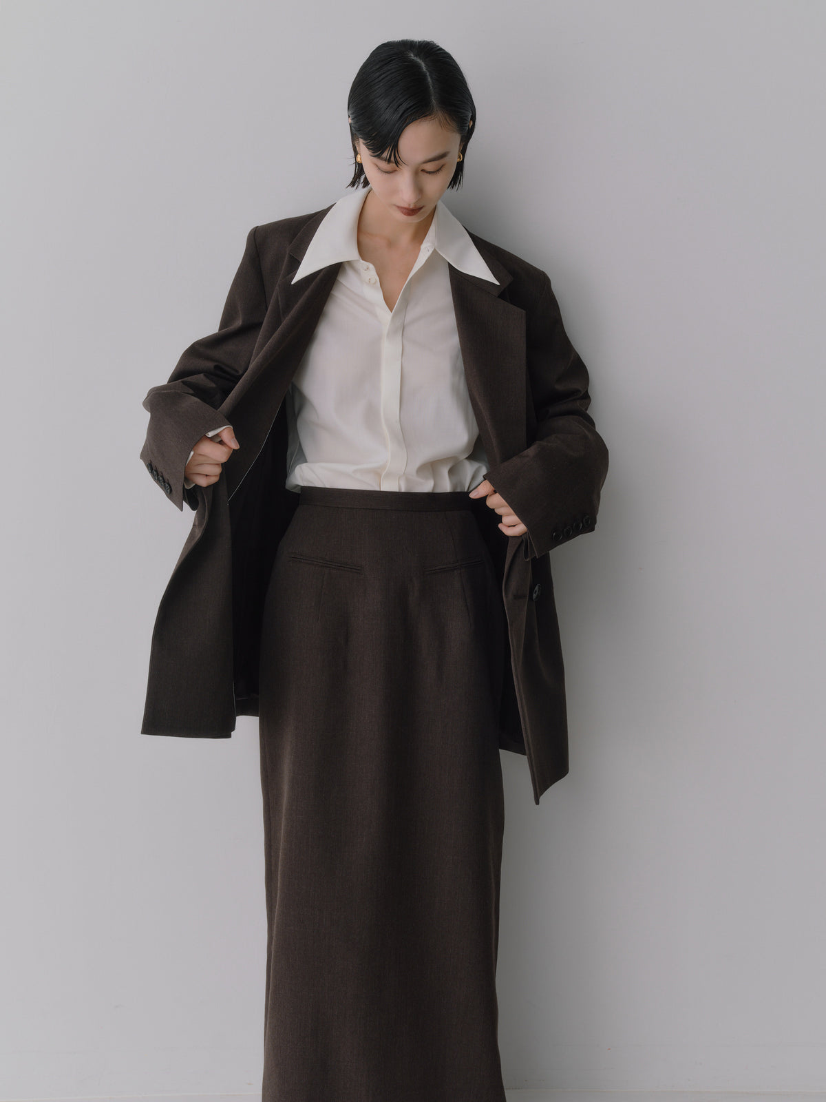 Wool Tailored I-Line Skirt［Top Brown］