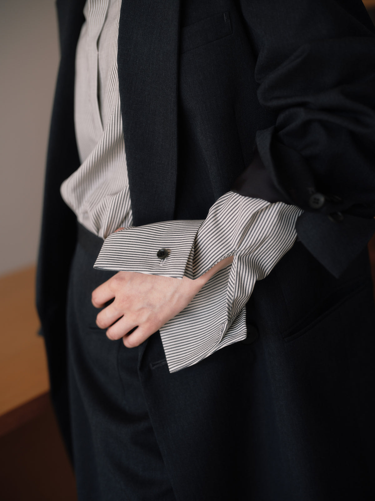 Silky Wool Dress Shirt［Black Stripe］