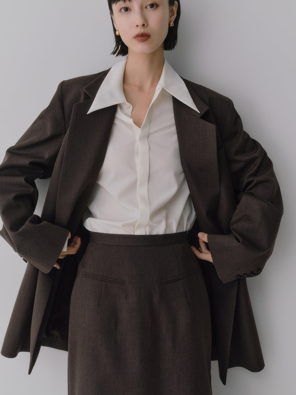 Wool Tailored I-Line Skirt［Top Brown］