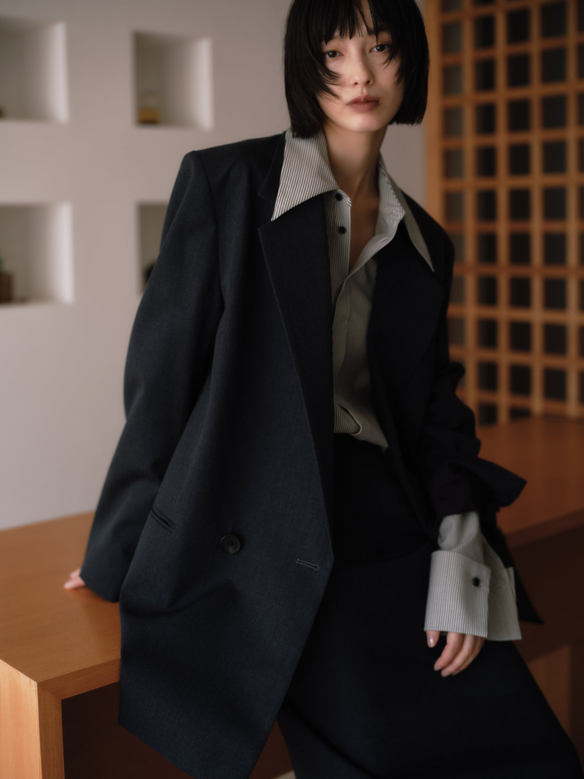 Wool Tailored Double-Breasted Jacket［Top Gray］