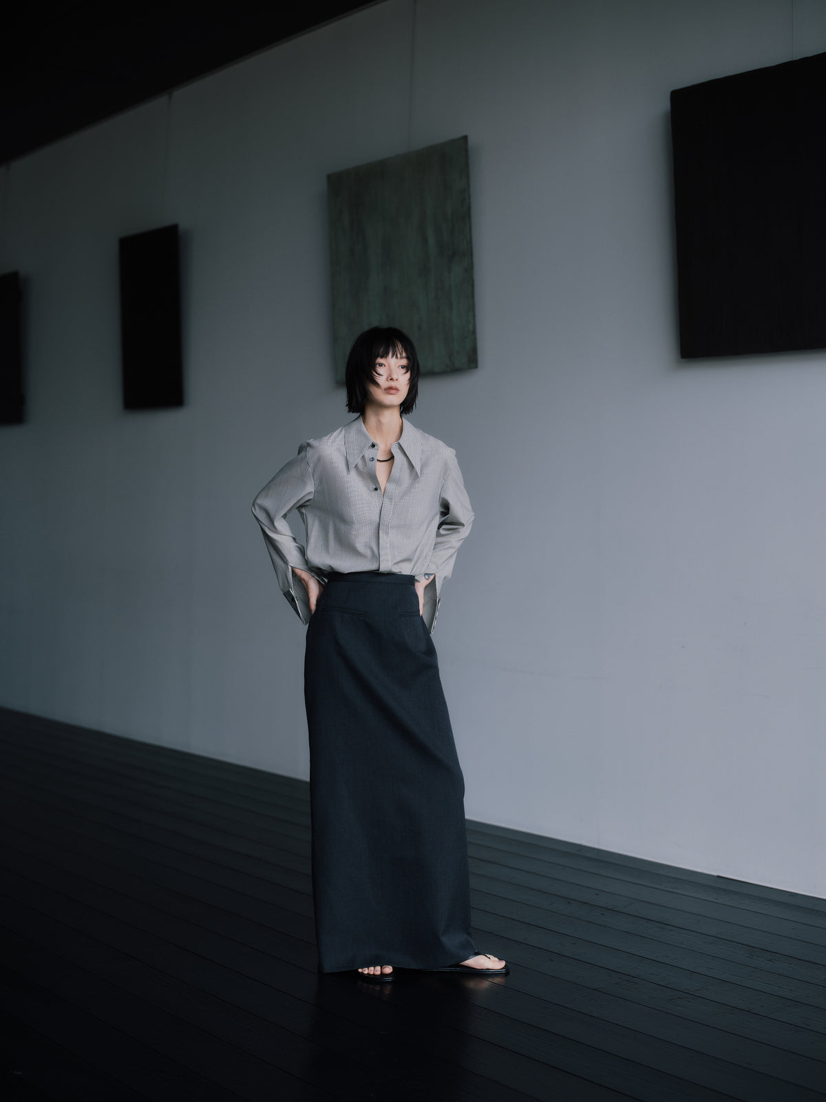 Wool Tailored I-Line Skirt［Top Gray］