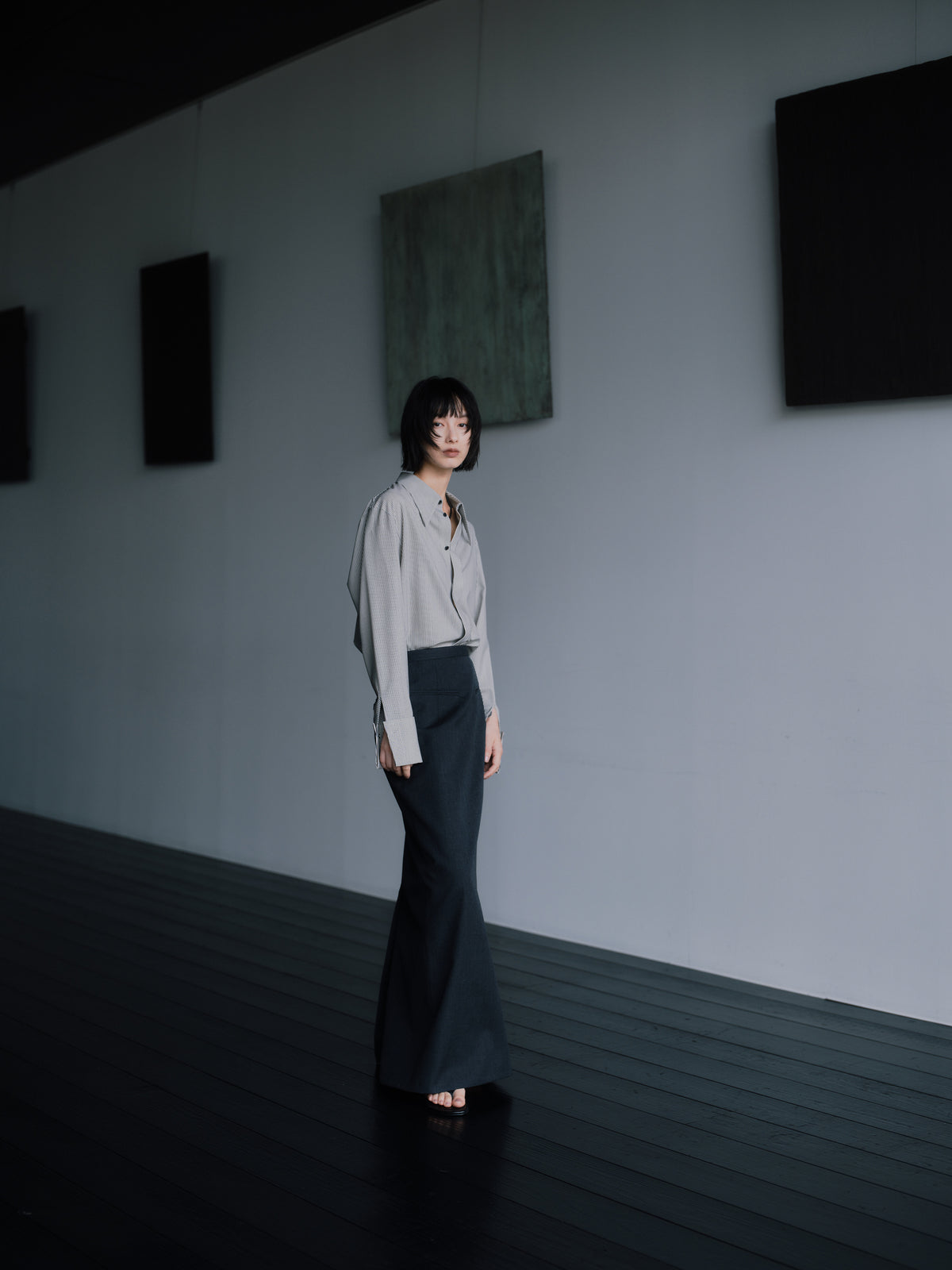 Wool Tailored I-Line Skirt［Top Gray］
