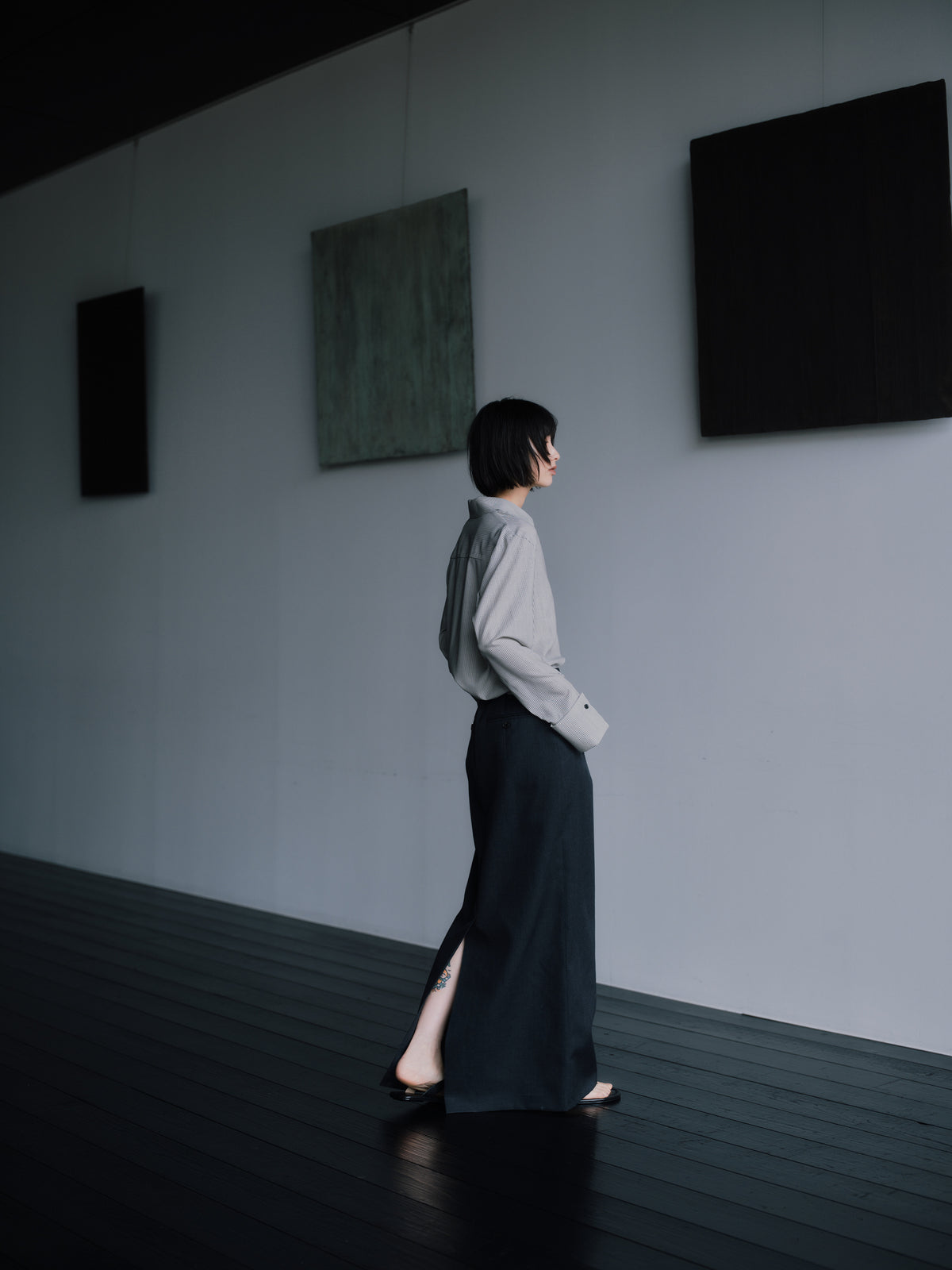 Wool Tailored I-Line Skirt［Top Gray］