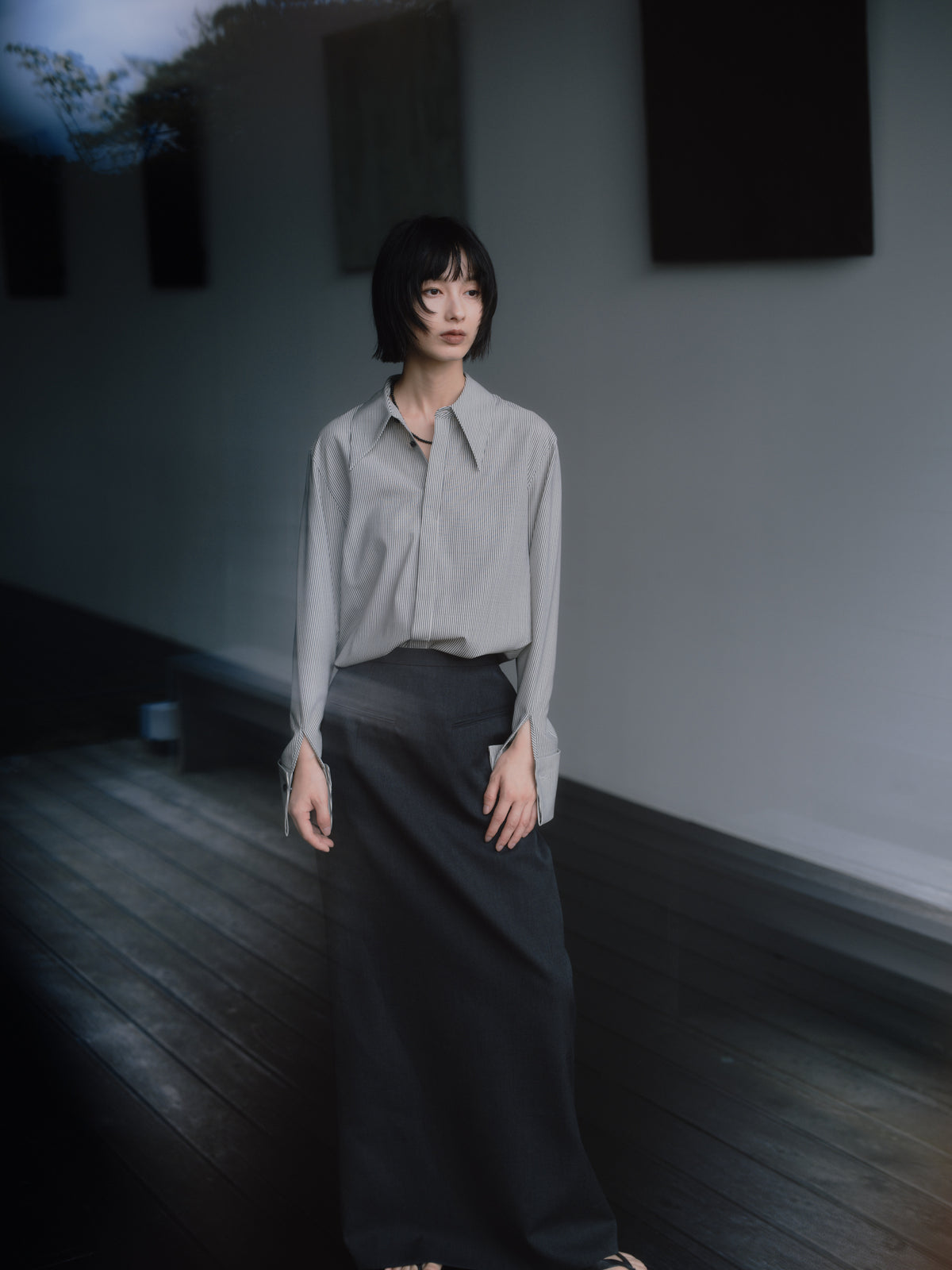 Wool Tailored I-Line Skirt［Top Gray］