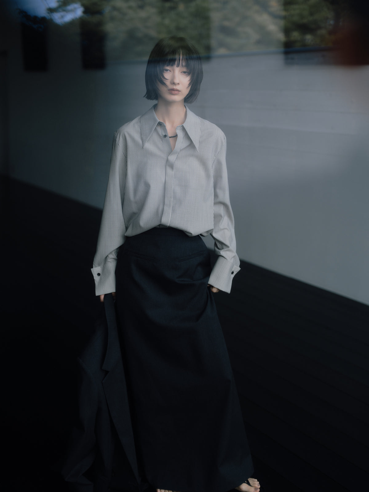 Wool Tailored I-Line Skirt［Top Gray］