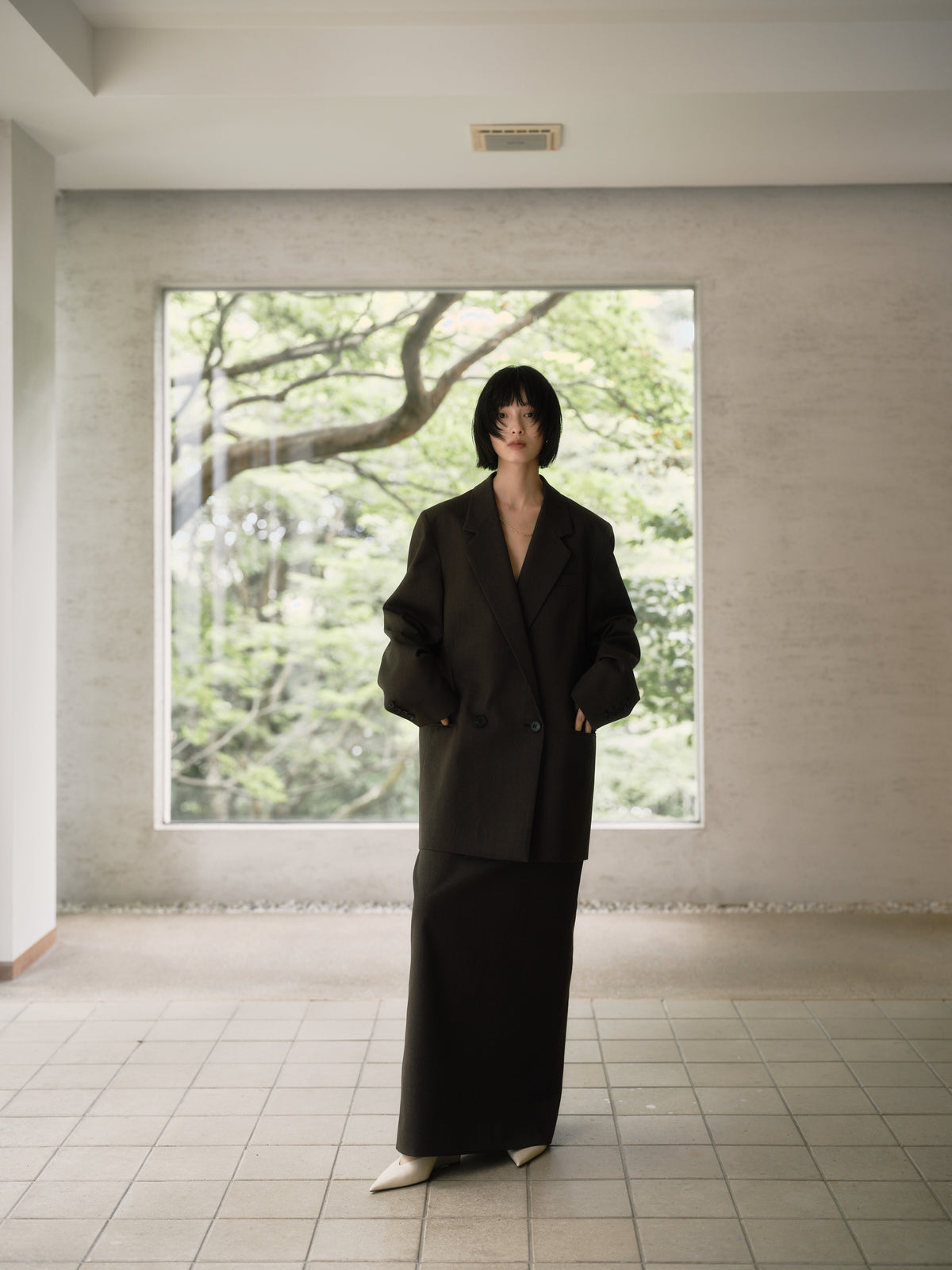 Wool Tailored I-Line Skirt［Top Brown］