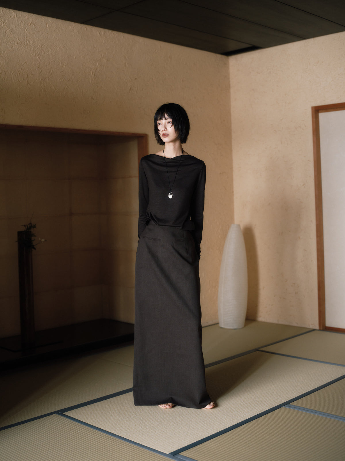 Wool Drape Long-Cuff Top／soft-drape［Top Brown］