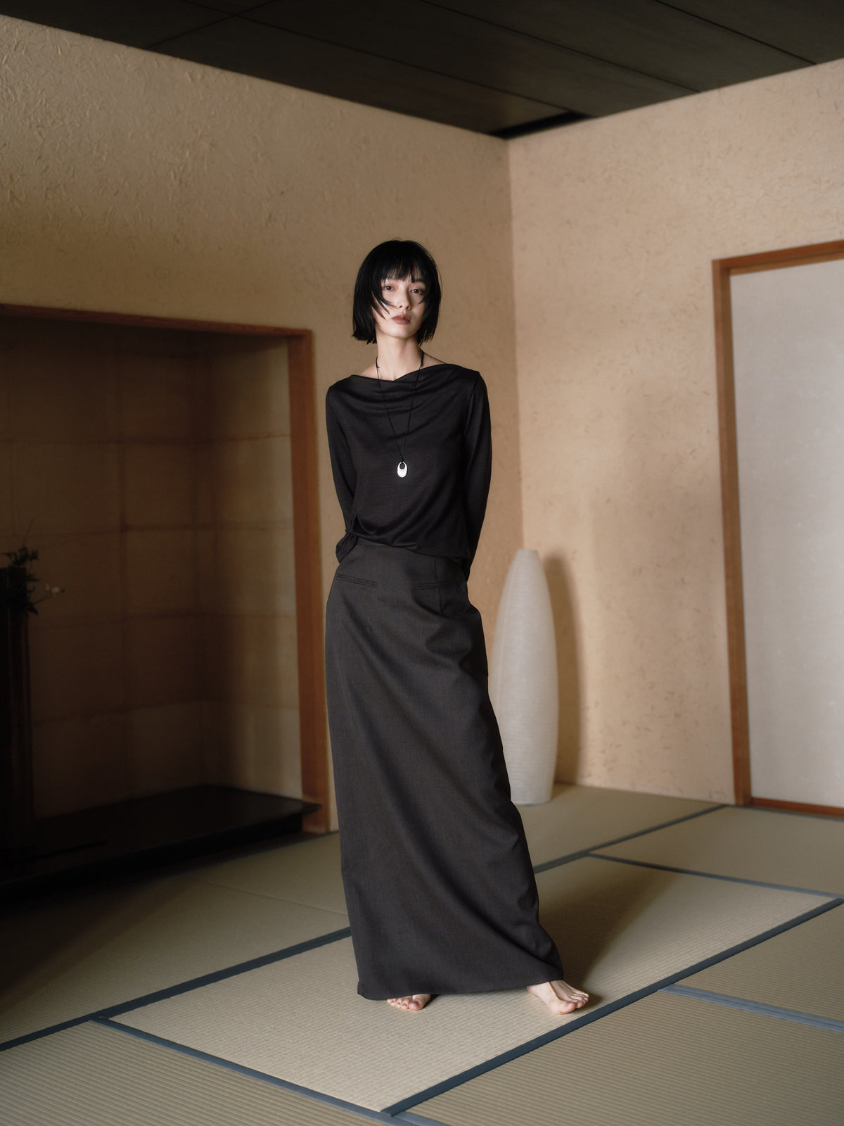 Wool Tailored I-Line Skirt［Top Brown］