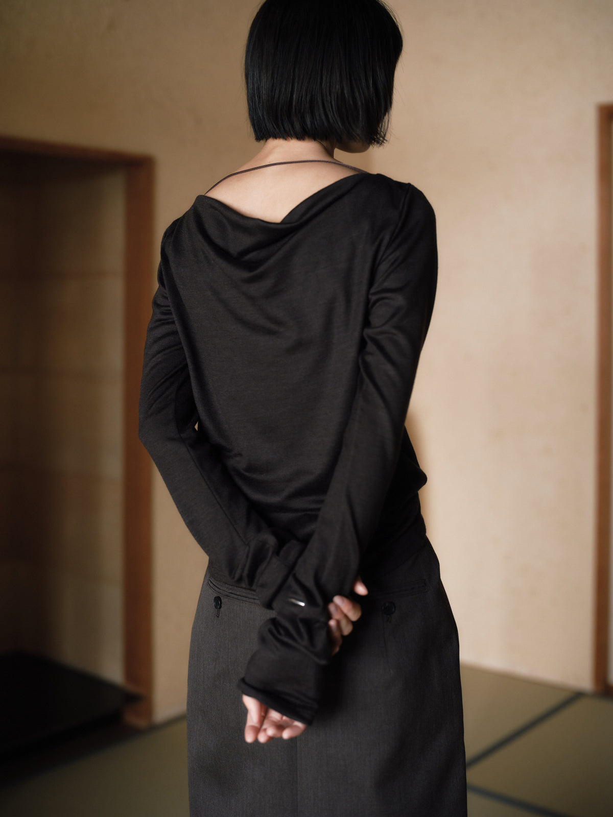 Wool Drape Long-Cuff Top／soft-drape［Top Brown］