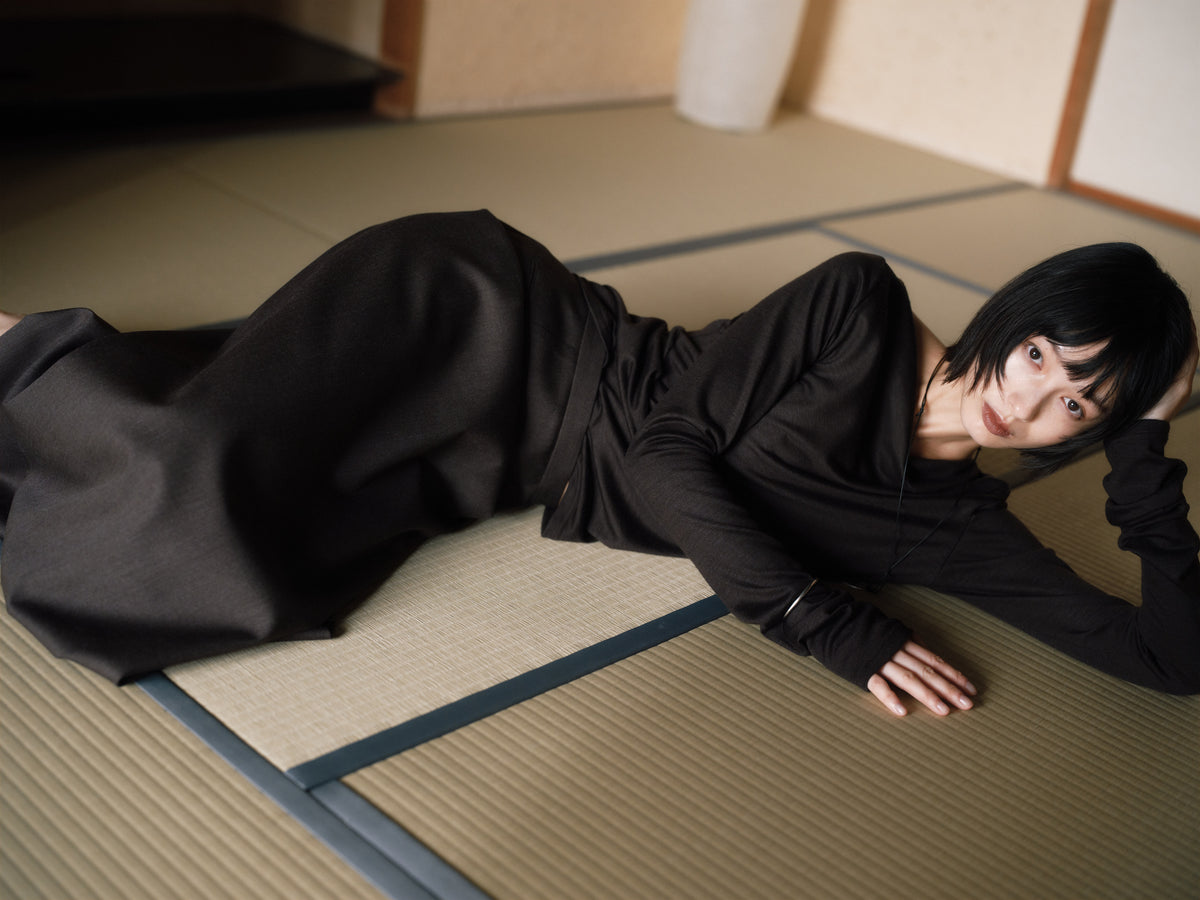 Wool Drape Long-Cuff Top／soft-drape［Top Brown］
