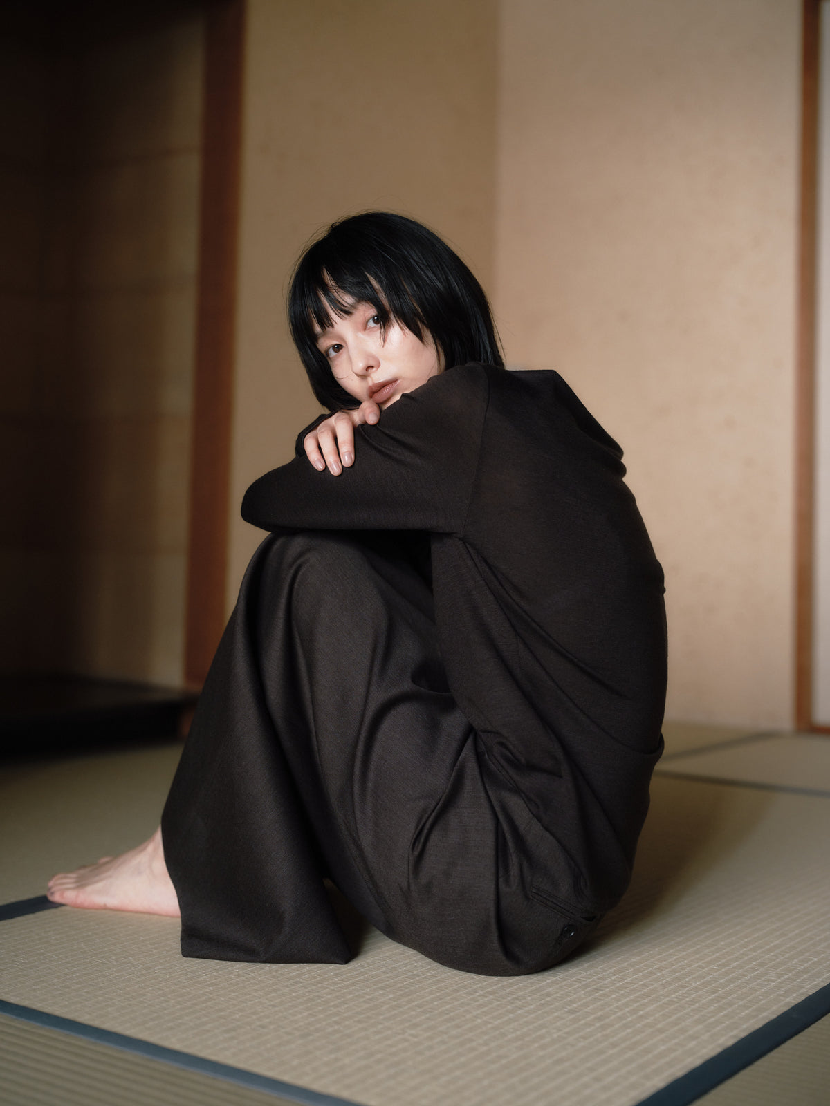 Wool Drape Long-Cuff Top／soft-drape［Top Brown］