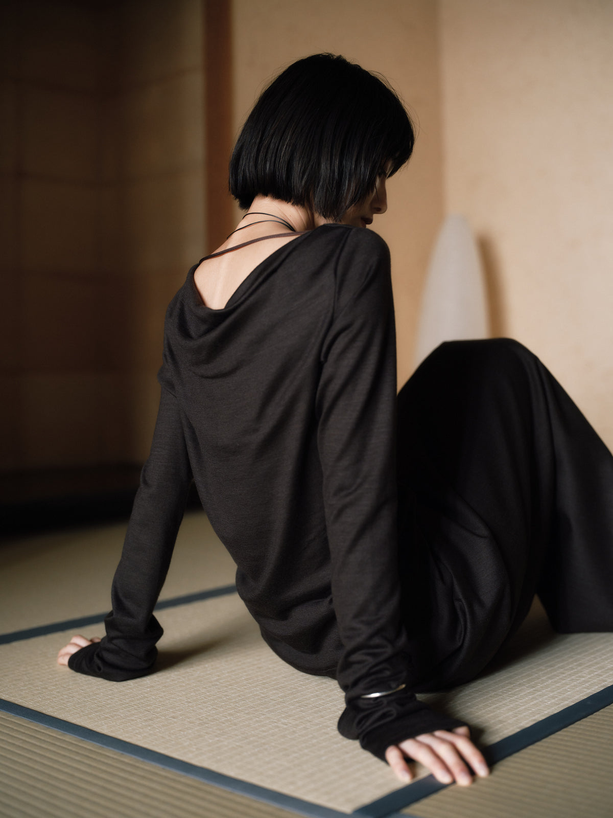 Wool Drape Long-Cuff Top／soft-drape［Top Brown］