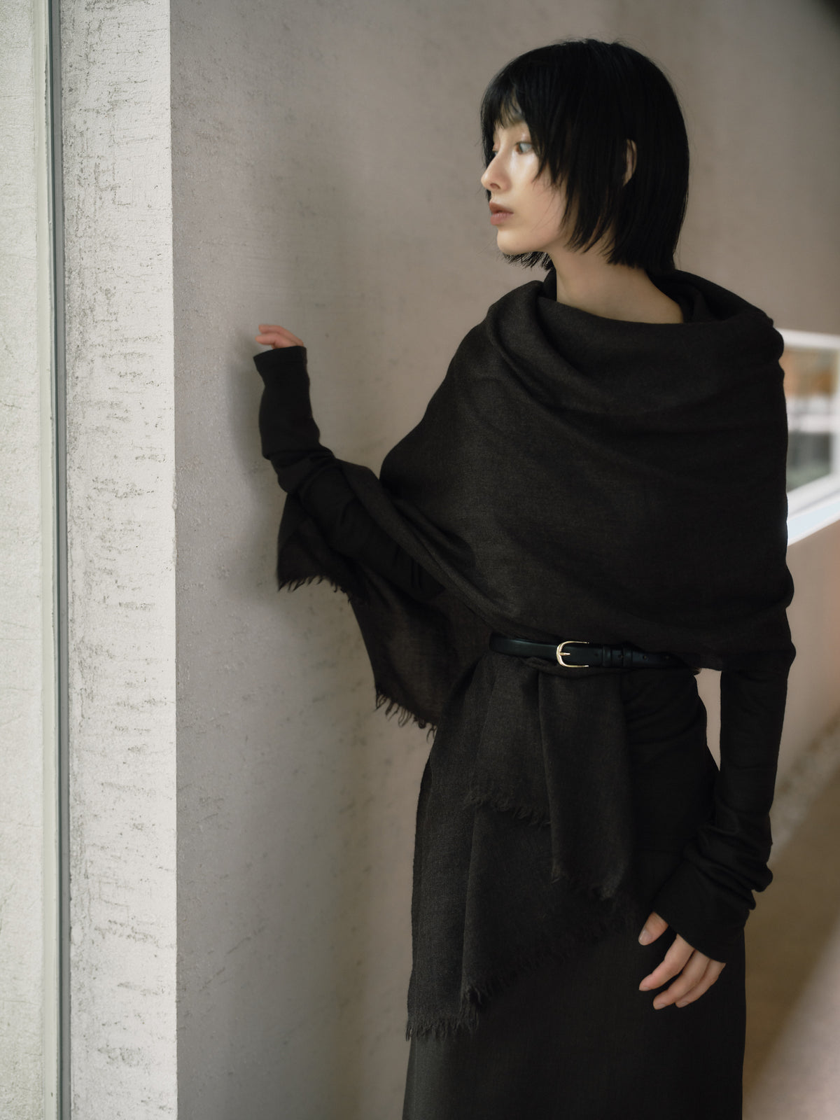 Wool Drape Long-Cuff Top／soft-drape［Top Brown］