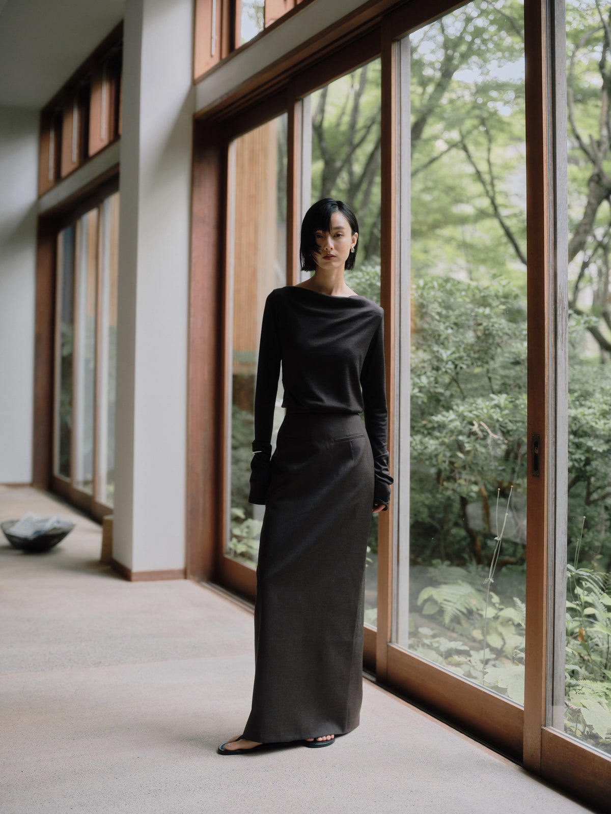Wool Tailored I-Line Skirt［Top Brown］
