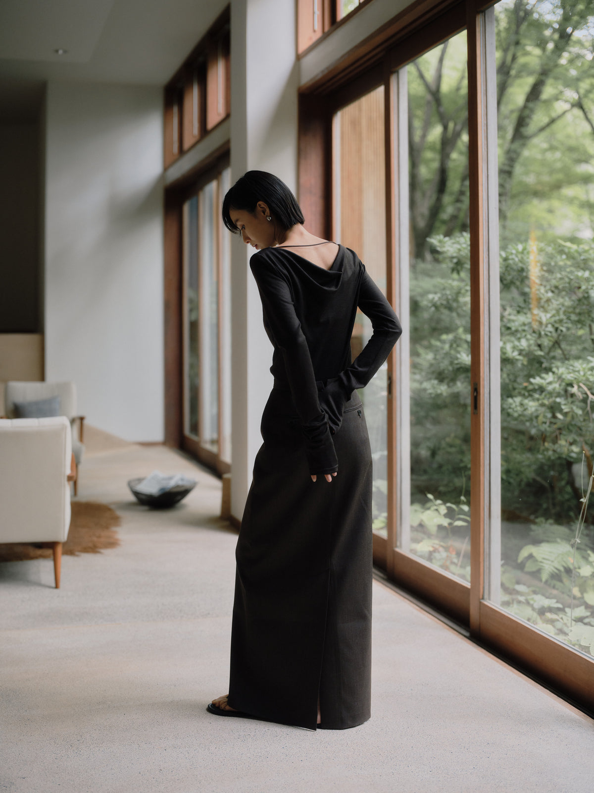Wool Drape Long-Cuff Top／soft-drape［Top Brown］